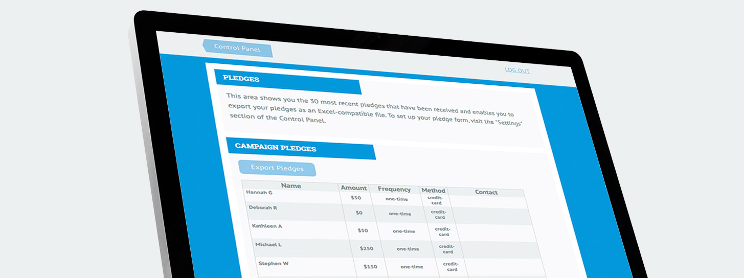 GivingTools pledges can be viewed and exported in csv format